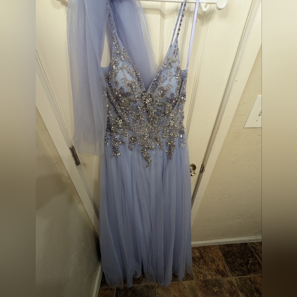 Ina Purple and Silver Spaghetti Strap Prom Gown